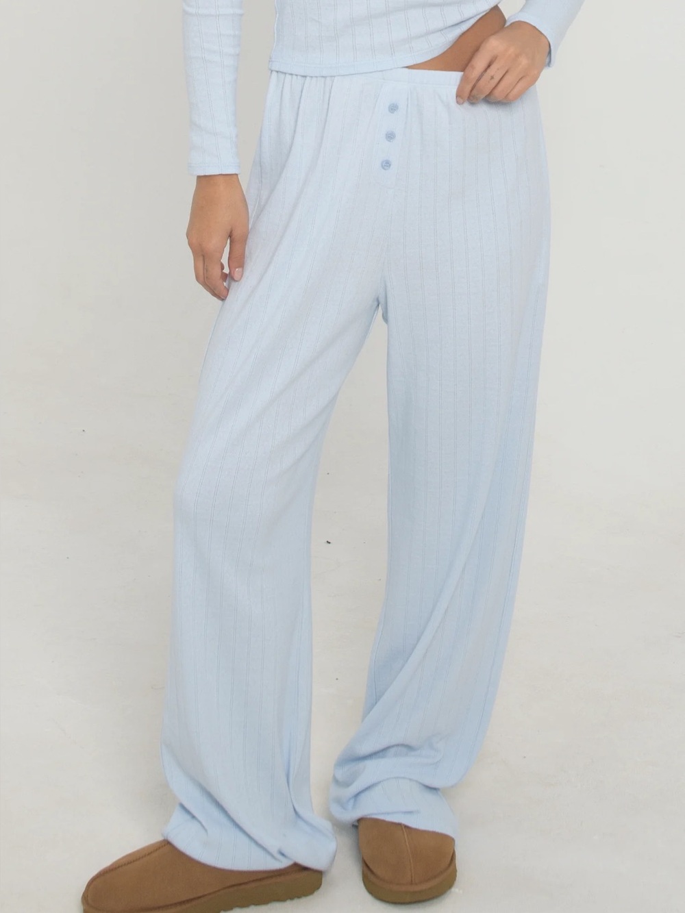 NWT FORM XL Petite Light Blue Ribbed Wide-Leg Lounge Pants Pointelle Pajamas Pan